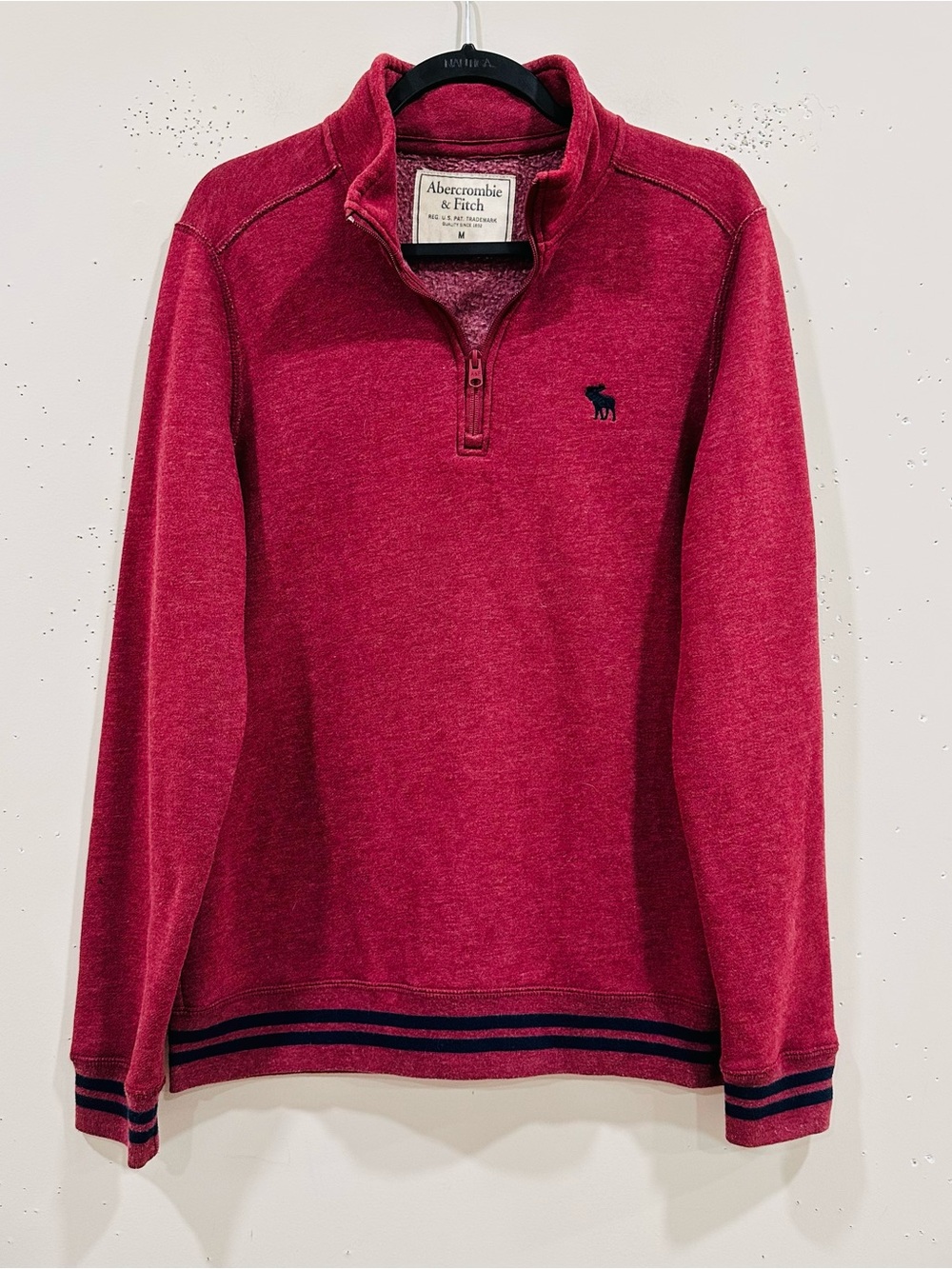 Abercrombie & Fitch Men's 1/4 Zip Pullover Sweatshirt Heather Red Burgundy M